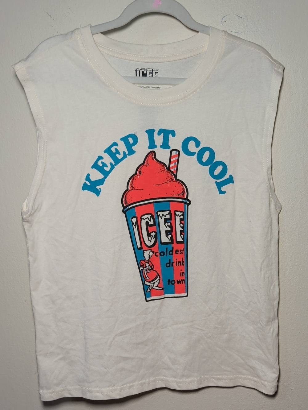 Icee Keep It Cool Muscle T-shirt White Red Blue Boys Size 8